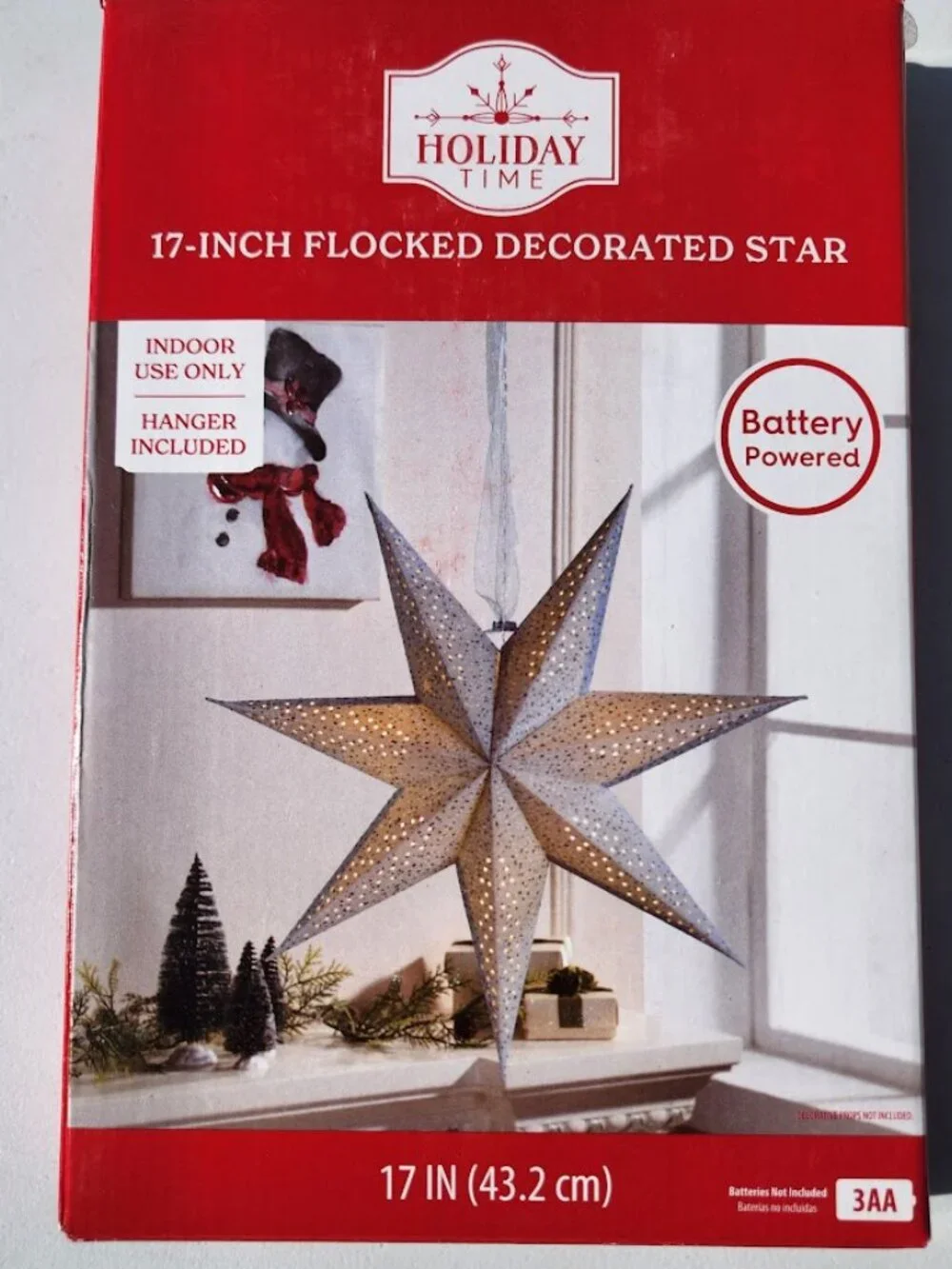NEW Light Up Battery Operated Flocked Star Christmas Hanging Decoration Decor Ho